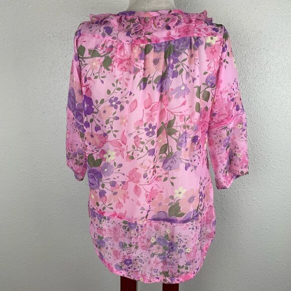 Dream Out Loud by Selena Gomez Sheer Pink V-Neck Floral Top Size M - Picture 5 of 6